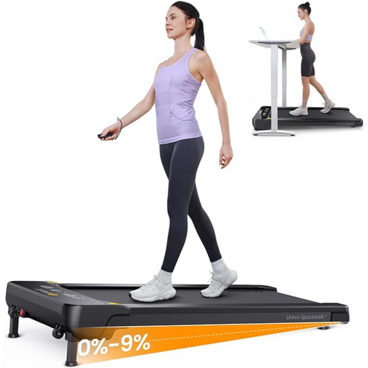a woman is standing on a treadmill